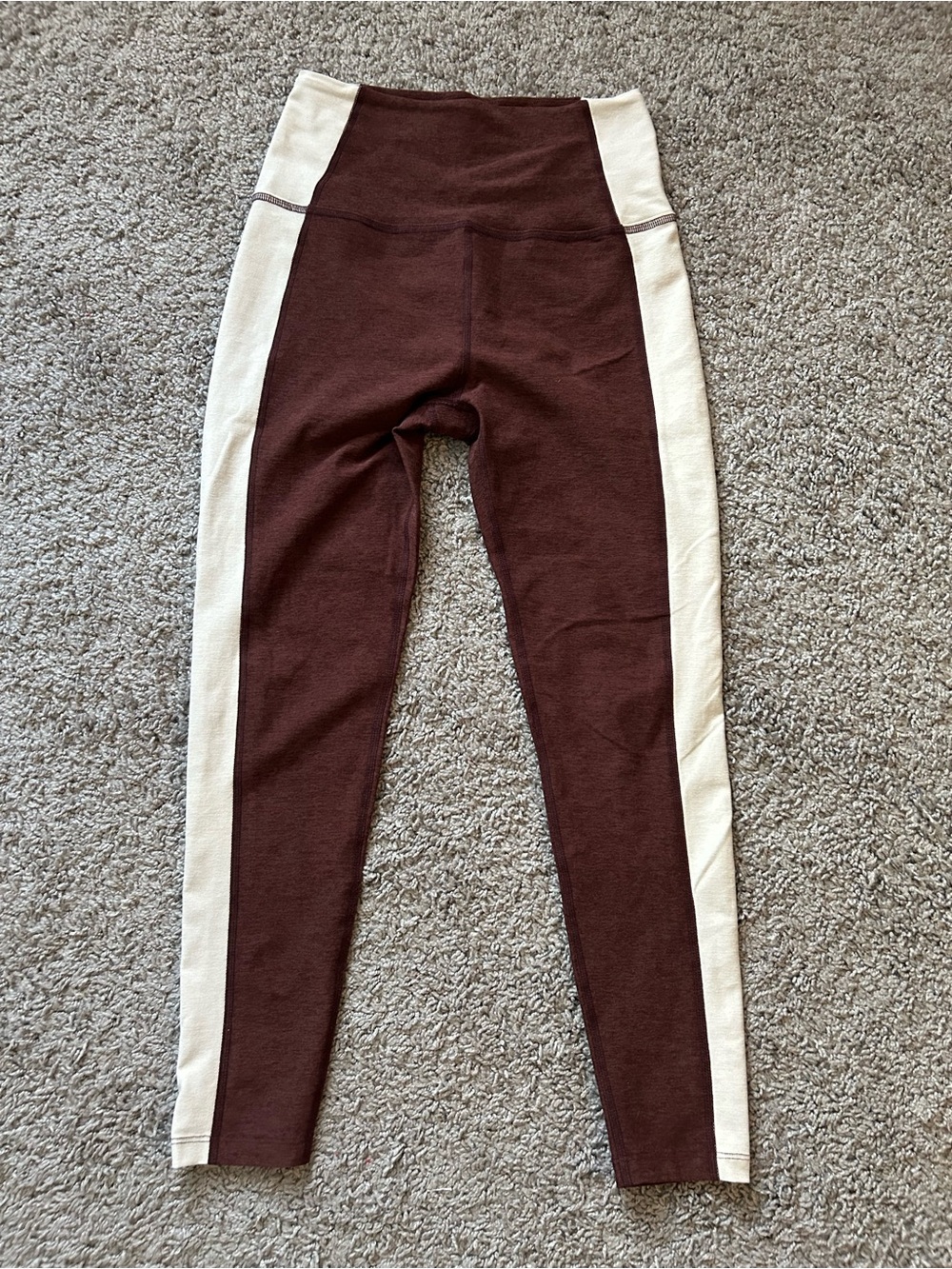 Beyond Yoga Space Dye Maroon and Cream Color block Leggings